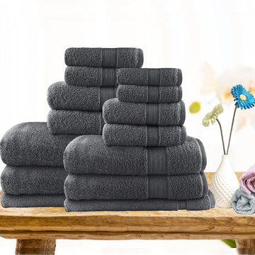 My Best Buy - 14pc light weight soft cotton bath towel set charcoal