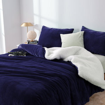 My Best Buy - 2 in 1 teddy sherpa duvet cover set and blanket king midnight