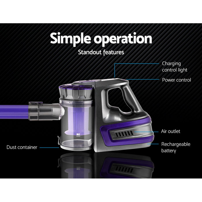 My Best Buy - Devanti 150 Cordless Handheld Stick Vacuum Cleaner 2 Speed Purple And Grey