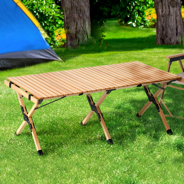 My Best Buy - Gardeon Outdoor Furniture Wooden Egg Roll Picnic Table Camping Desk 120CM